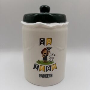 Green Bay Packers Peanuts Peppermint‎ Patty Snoopy NFL Canister Cookie Treat Jar